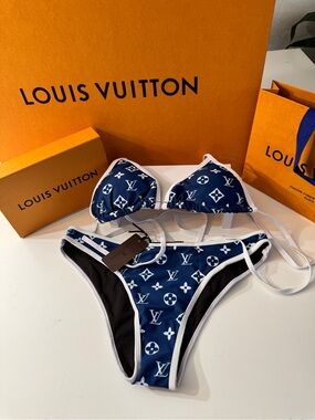 Louis  Vuitton Blue and White Monogram Triangle Bikini comes w/ Box and Gift Ba